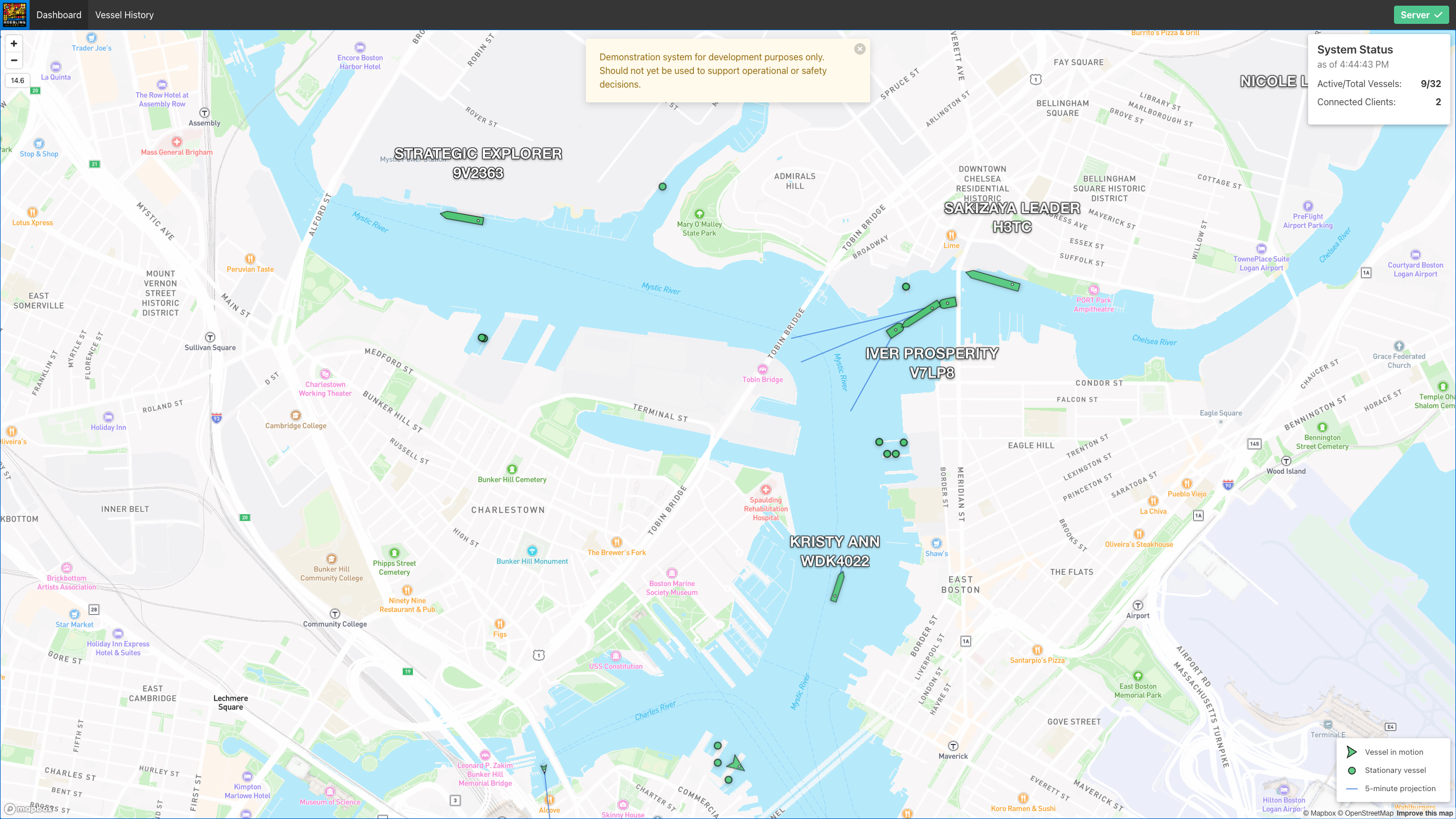 Screenshot of Dashboard at Tobin Bridge